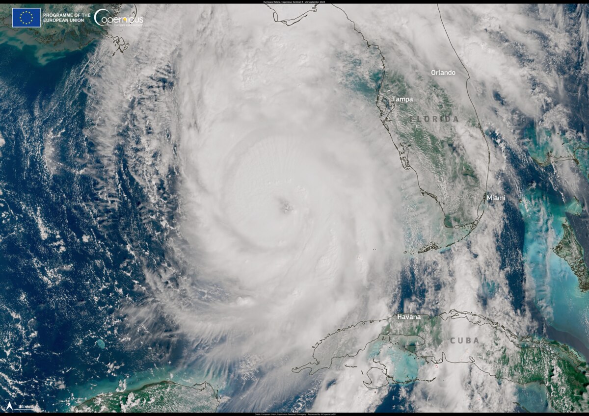 Copernicus Sentinel-3 satellite view of Hurricane Helene over the southeastern US
