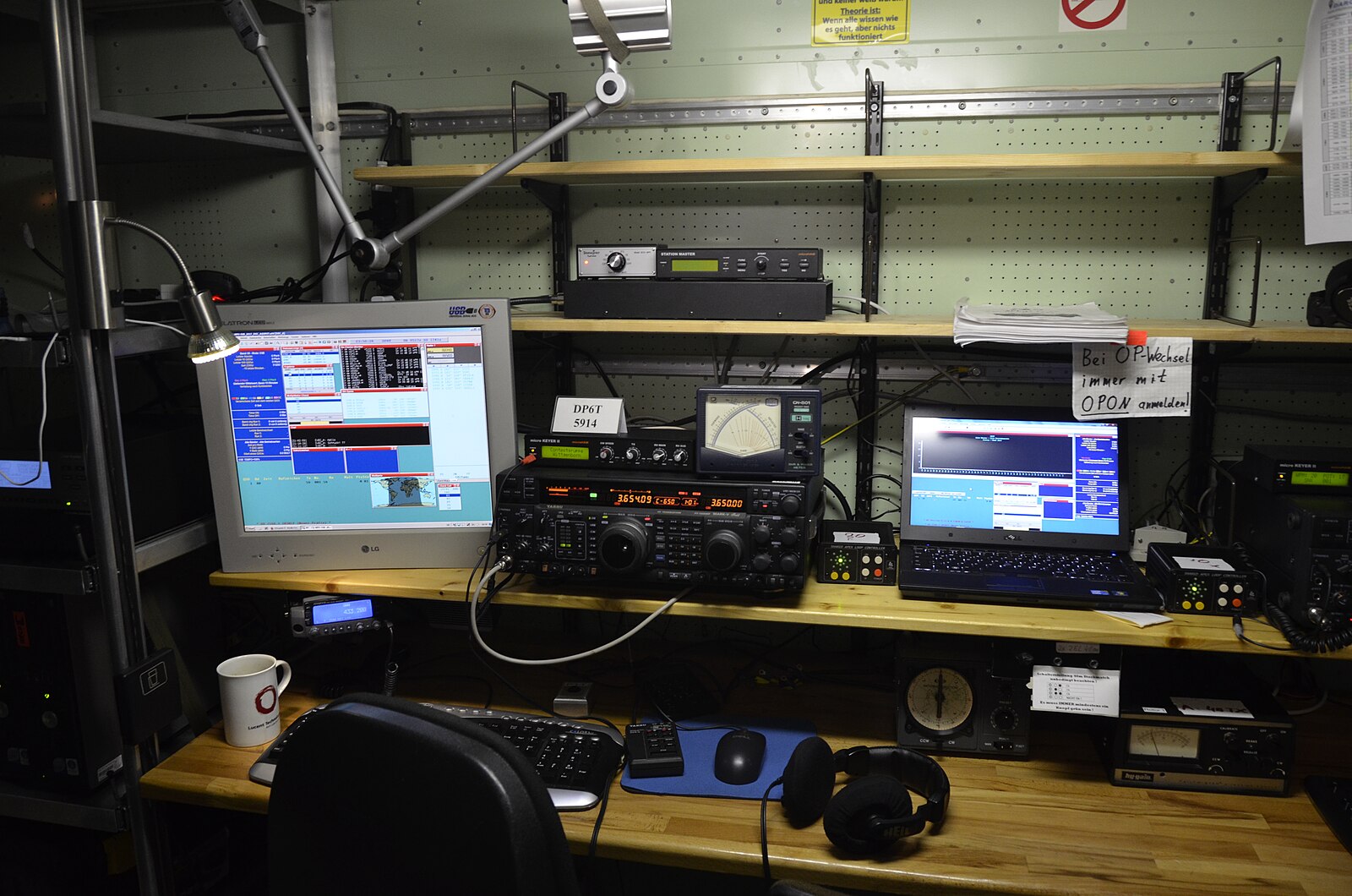 Amateur radio operating position with multiple transceivers and computers