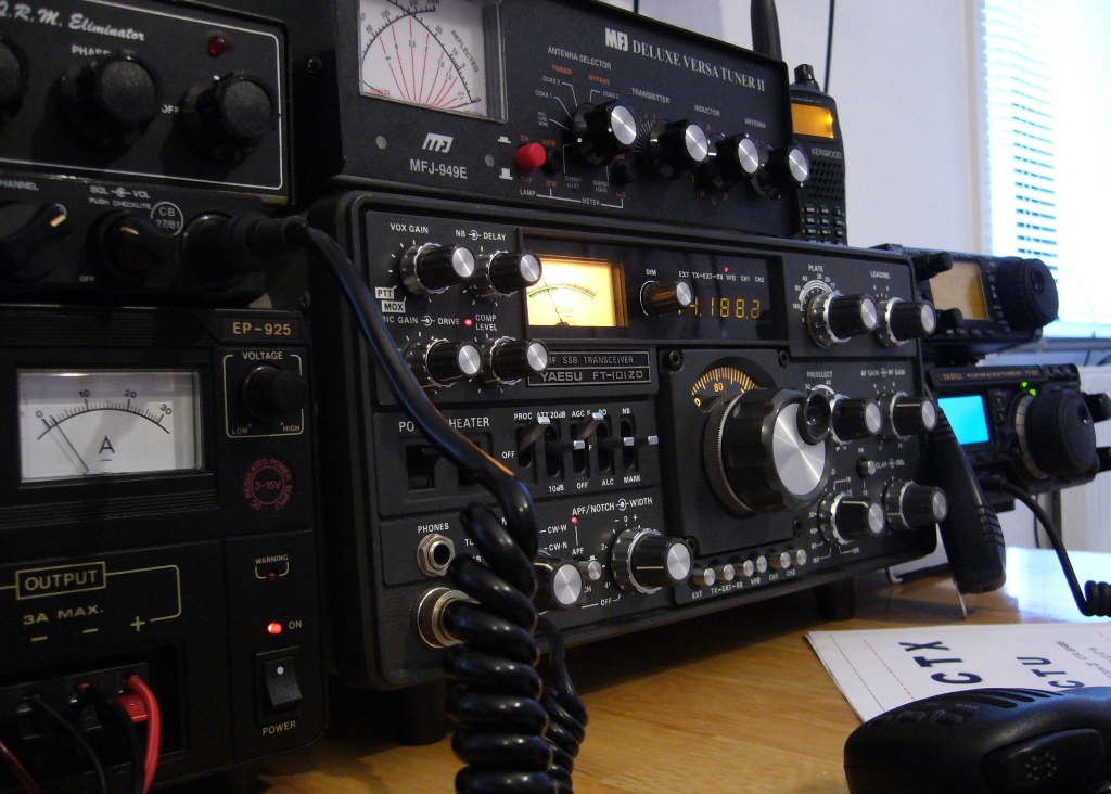 Amateur radio station with HF/VHF transceivers and computer